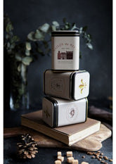 Evle Kare Metal Saklama Kabı 75x75 3 Lü Set Tea Coffee Sugar