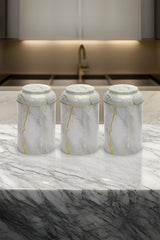 Silindir Saklama Kabı Ø105 3 lü Set, Marble White