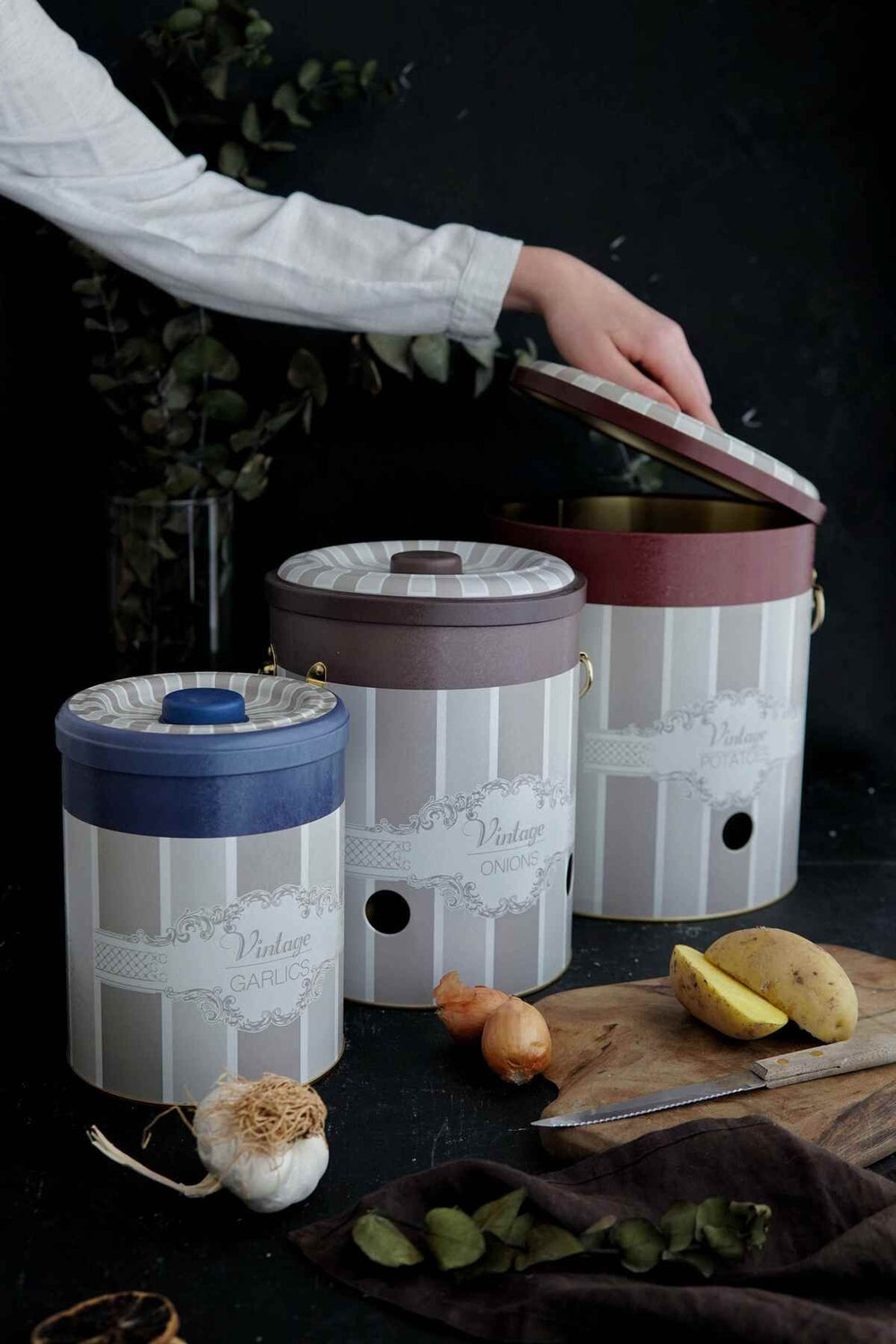 Patates Soğan Sarımsak Saklama Kabı 3 lü Set, Elegance