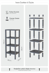 Çok Amaçlı 4 Katlı Antrasit Raf, Banyo Rafı, Mutfak Rafı, Saksılık