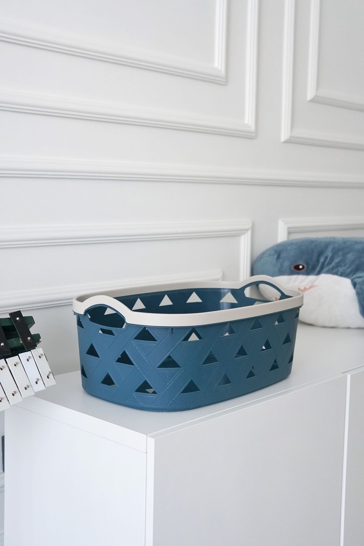 Deri Desenli Saklama ve Düzenleme Sepet Takımı (7’li), Mavi