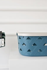 Deri Desenli Saklama ve Düzenleme Sepet Takımı (4'lü), Mavi