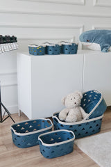 Deri Desenli Saklama ve Düzenleme Sepet Takımı (7’li), Mavi