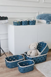 Deri Desenli Saklama ve Düzenleme Sepet Takımı (7’li), Mavi