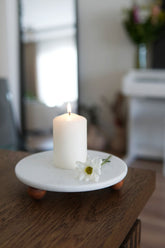 Beyaz Mermer Sunum Tabağı 19 cm | Şık Mumluk & Dekoratif Stand