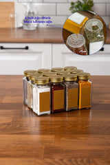 12'li Cam Gold Kapaklı Gold Etiketli 12-li Baharatlık Seti Takımı-mh00gld12