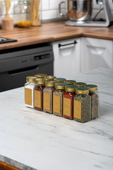 12'li Cam Gold Kapaklı Gold Etiketli 12-li Baharatlık Seti Takımı-mh00gld12