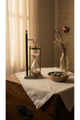 Siyah Standlı Askılı Kum Saati 28 cm Altın Gümüş Detaylı Beyaz Kumlu Dekoratif Lüks Ofis Hediyelik