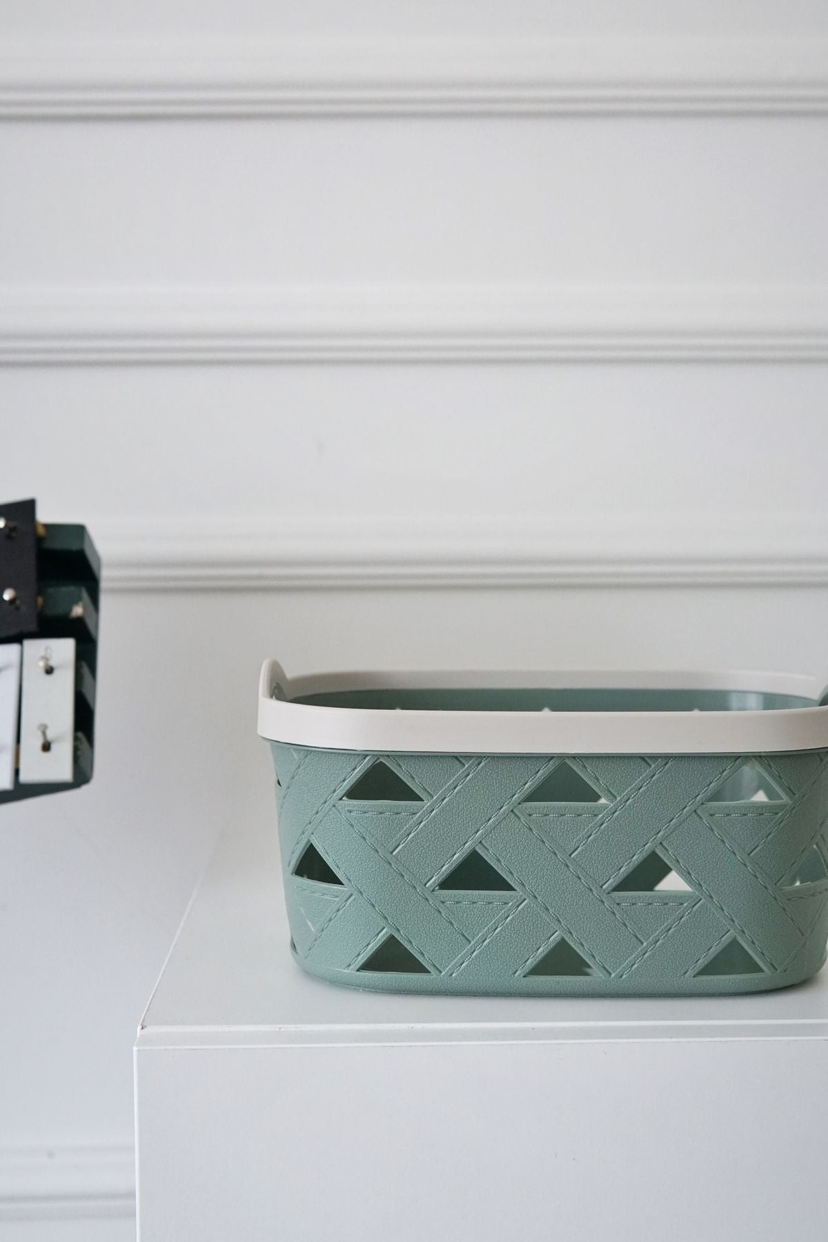 Deri Desenli Saklama ve Düzenleme Sepet Takımı (3'lü), Yeşil