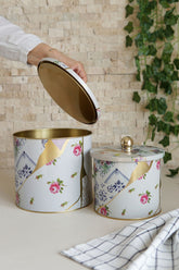 Kint Sugi Desenli Metal Saklama Kabı Seti - 2'li Set (1,7 lt - 3,5 lt)