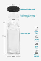 Mienda Home 2'li Ahşap Standlı Cam Baharatlık Seti Kapaklı Siyah Etiketli Baharatlık Mh01syh02