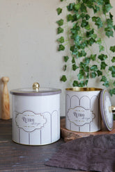 Retro Desenli Metal Saklama Kabı 2'li Set 2.1 Litre + 4.1 Litre Erb48u6