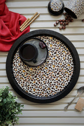 Leo Desenli Yuvarlak Metal Tepsi - Çay Kahve Tepsisi - Sunum Tepsisi 37 Cm Ee163-v4
