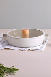 Fika Cam Kapaklı Alüminyum Sığ Tencere 26 cm Bej