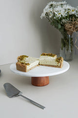 Kek Standı Ahşap Ayaklı, Beyaz Mermer, 25 cm