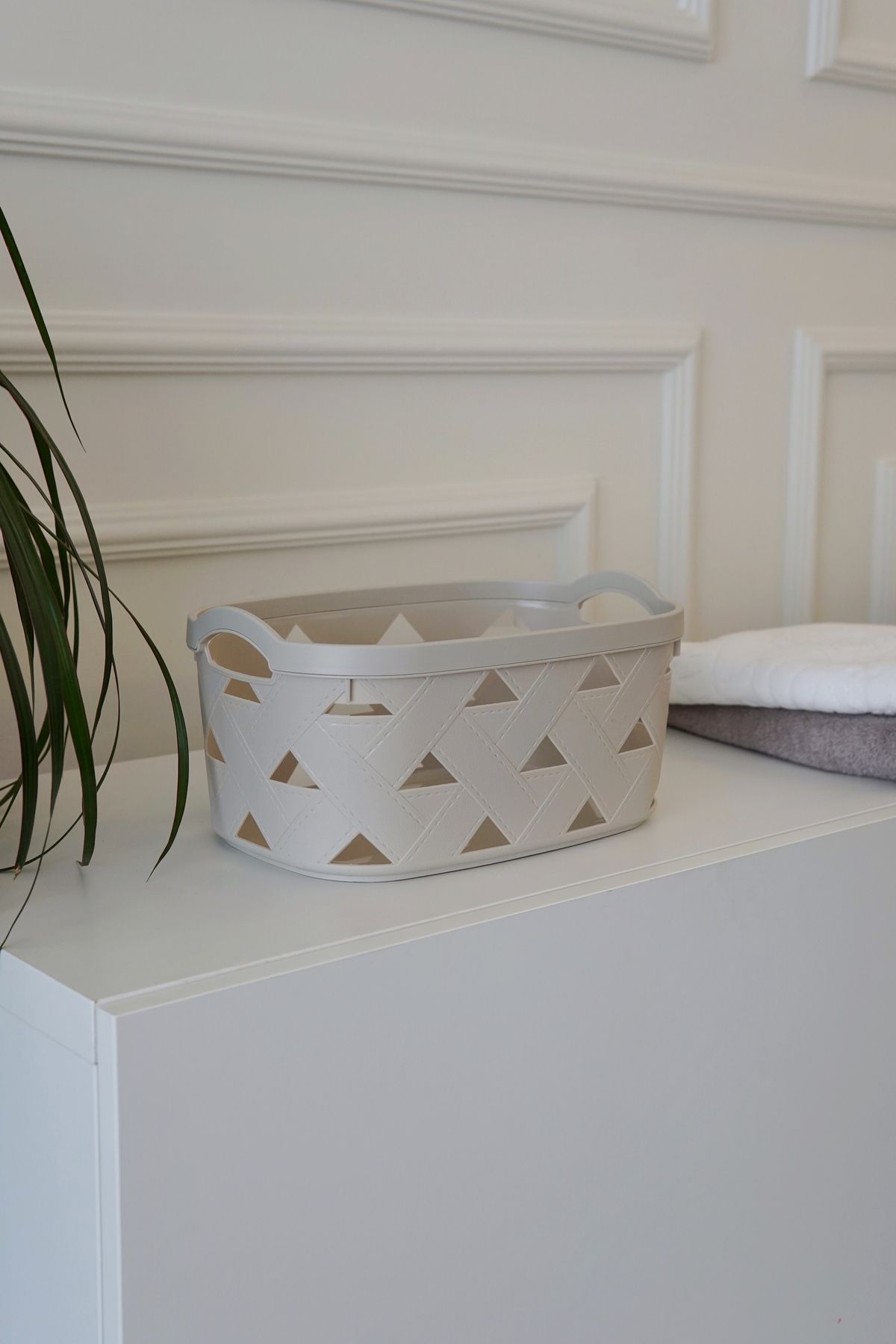 Deri Desenli Saklama ve Düzenleme Sepet Takımı (4'lü), Gri