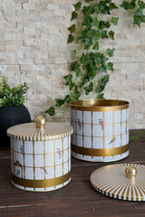 Bird Cage Desenli Metal Saklama Kabı Seti - 2'li Set (1,7 lt - 3,5 lt)