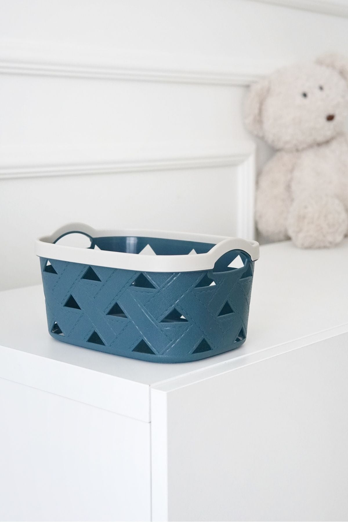 Deri Desenli Saklama ve Düzenleme Sepet Takımı (3'lü), Mavi