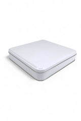 215x215x47 mm Metal Kapaklı Baskısız Metal Kutu, Mat Beyaz, 36 Adet