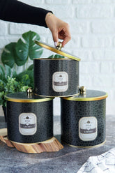 Trellis Desenli Metal Saklama Kabı Seti - 3'lü Set (2,9 Lt - 3,5 Lt - 4,1 Lt) ERB31V2