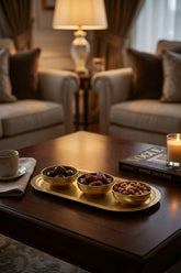 Gold Metal Baton Tepsi & 3’lü Çerezlik Seti (35x16 cm Tepsi, Ø9 cm Kaseler)