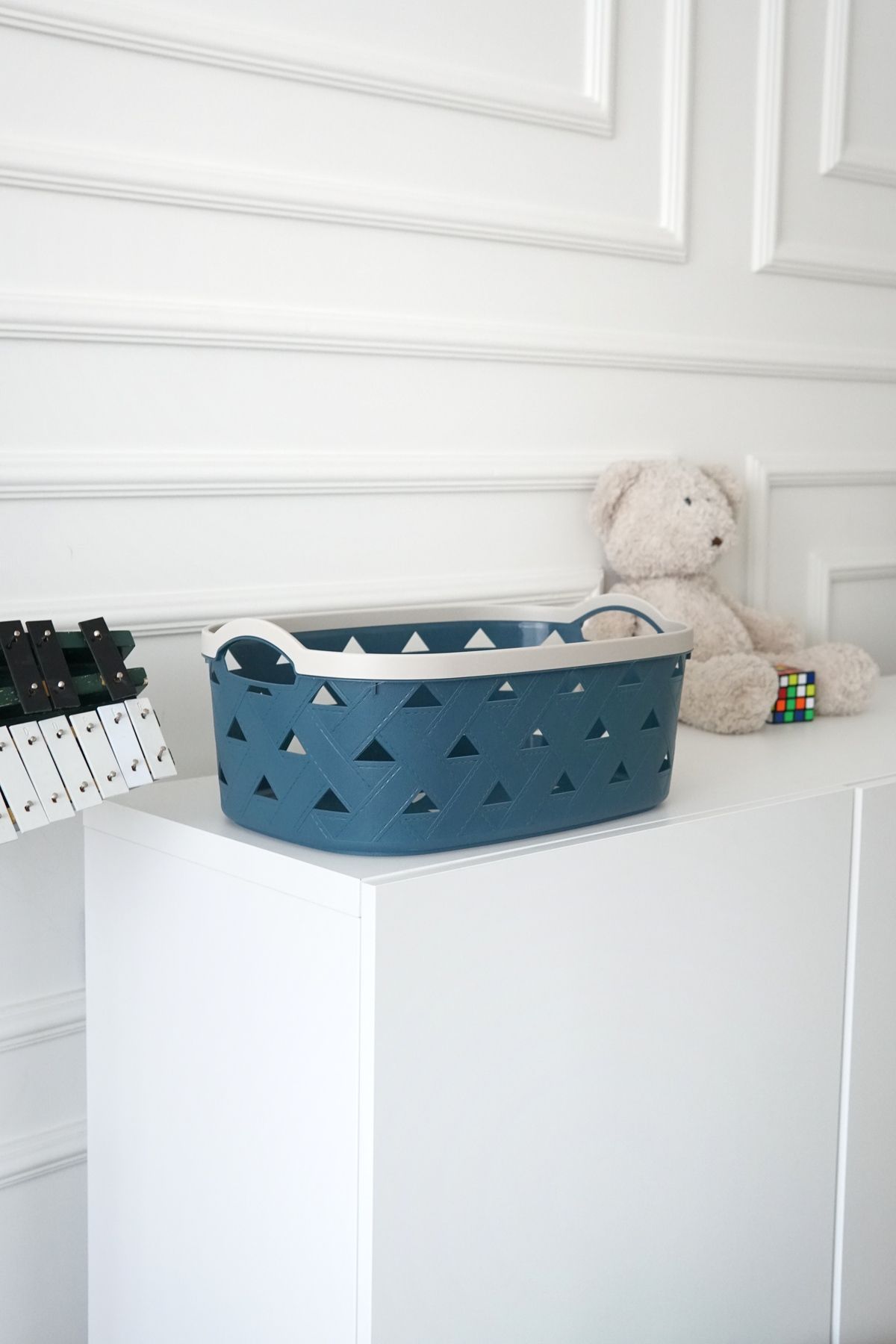 Deri Desenli Saklama ve Düzenleme Sepet Takımı (7’li), Mavi