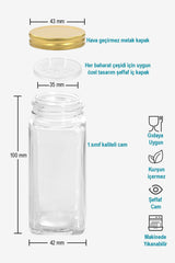 Mienda Home 3'lü Cam Baharatlık Seti Gold Kapaklı Etiketli Baharatlık Takımı Mh00gld03