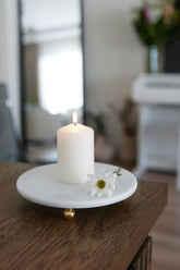 Beyaz Mermer Sunum Tabağı 19 cm | Şık Mumluk & Dekoratif Stand