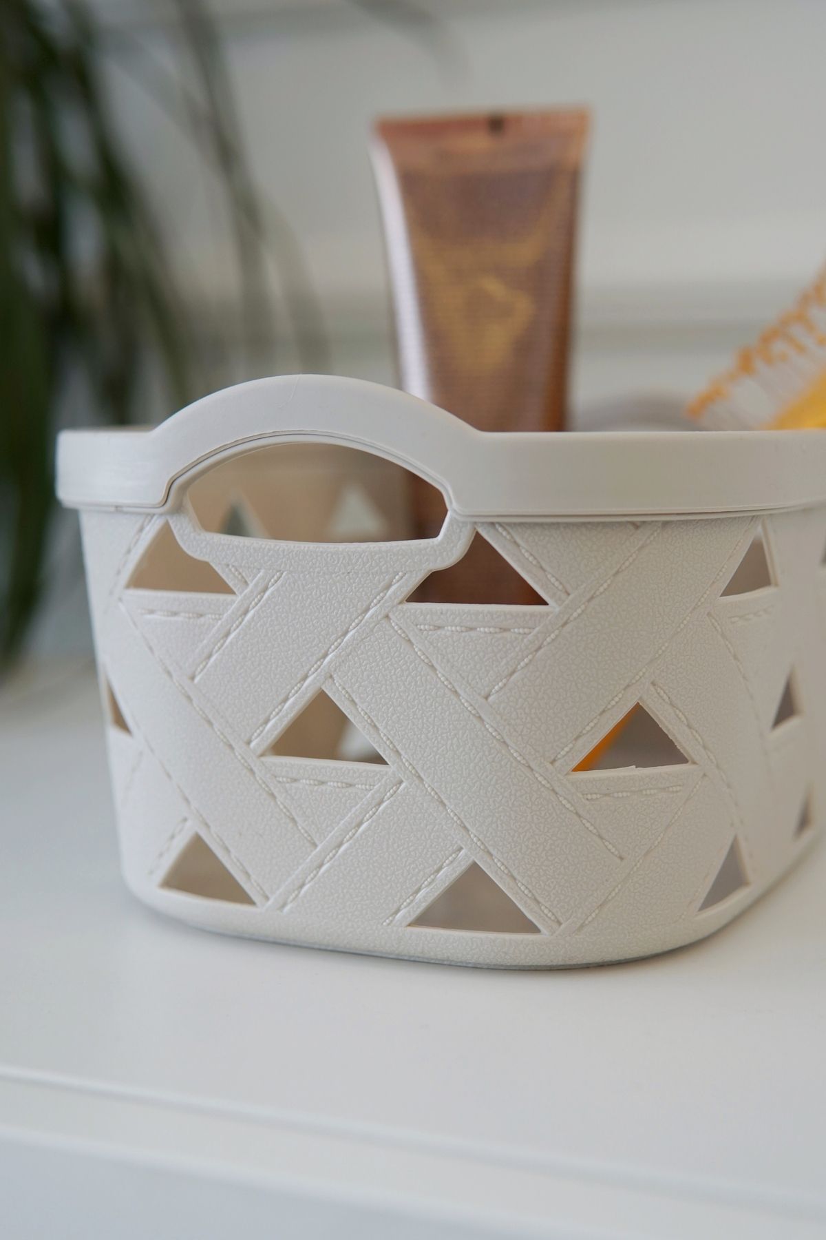 Deri Desenli Saklama ve Düzenleme Sepet Takımı (3'lü), Gri