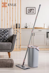 Lavine Premium Flat Mop Seti | Gri, Su Tahliyeli Kova, Paslanmaz Çelik Sap