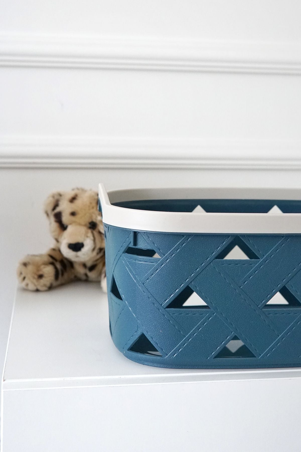 Deri Desenli Saklama ve Düzenleme Sepet Takımı (4'lü), Mavi