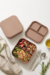 3 Bölmeli Silikon Saklama Kabı – Kapaklı, Sızdırmaz, Lunch Box & Öğün Kabı (Toprak Renk)
