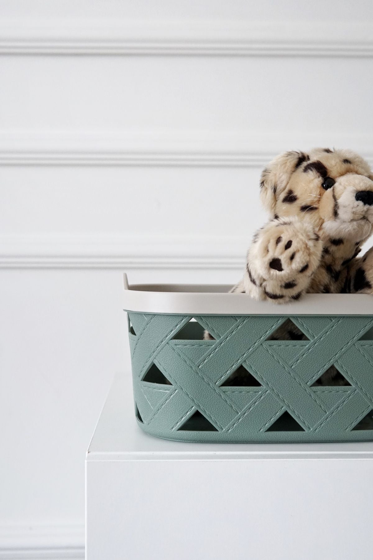 Deri Desenli Saklama ve Düzenleme Sepet Takımı (4'lü), Yeşil