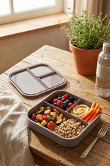 3 Bölmeli Silikon Saklama Kabı – Kapaklı, Sızdırmaz, Lunch Box & Öğün Kabı (Toprak Renk)