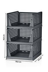 3'lü Modüler Kayar Raflı Dolap İçi Düzenleyici Seti, Antrasit