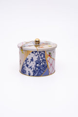 Kint Sugi Desenli Yuvarlak Metal Saklama Kabı 14 Cm, Erzak Kabı - Organizer 17,5 Cm X 13 Cm Er145-5i