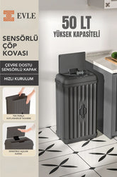Sensörlü Dekoratif Katlanabilir Plastik Çöp Kovası, 50 lt