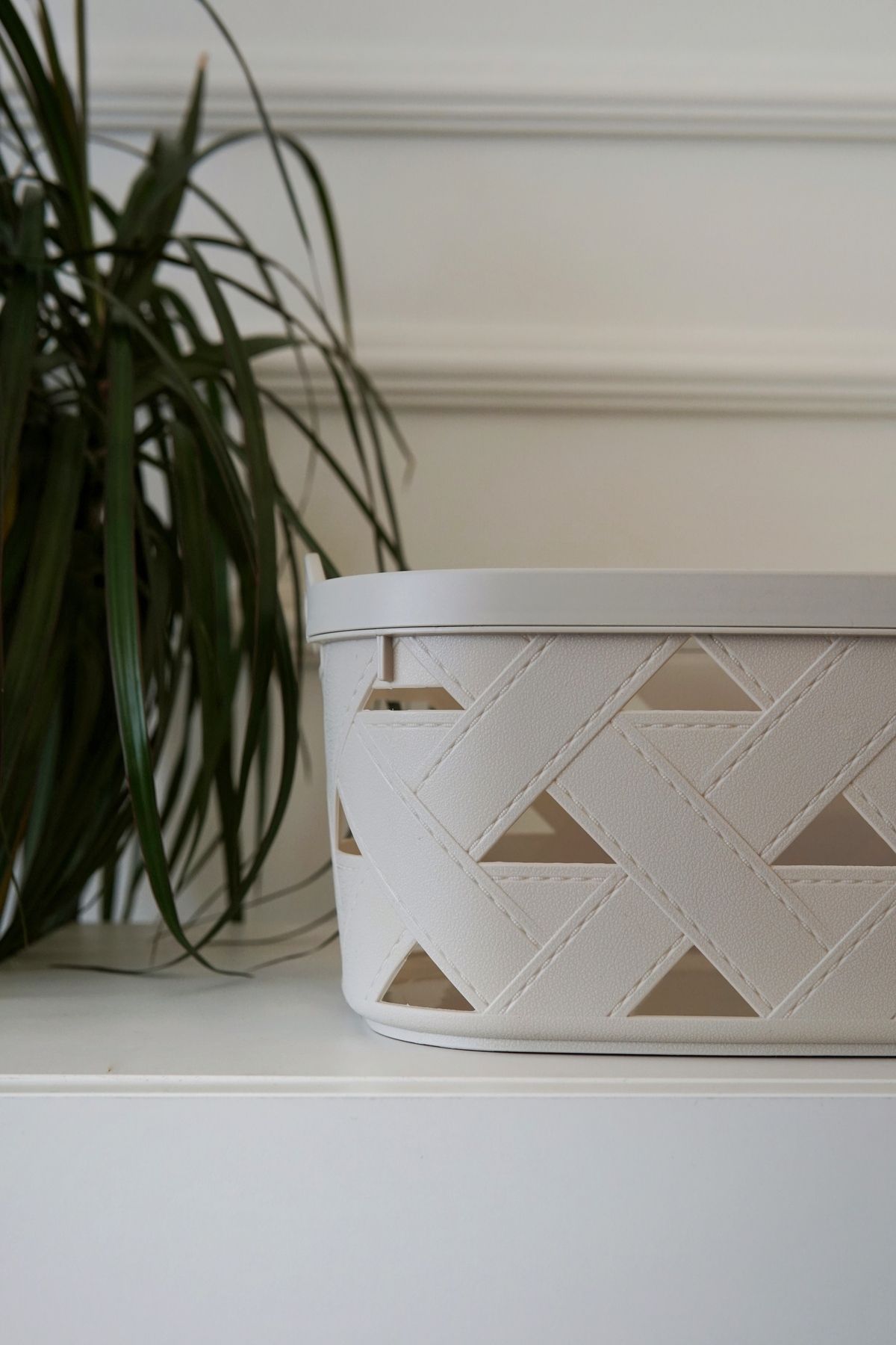 Deri Desenli Saklama ve Düzenleme Sepet Takımı (4'lü), Gri