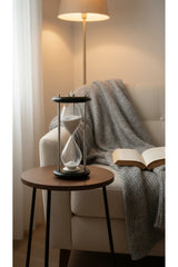 Dev Boy Güneş Saatli Kum Saati 31.5 cm Lüks Masaüstü Hediyelik Siyah Gümüş Modern Ofis Aksesuarı