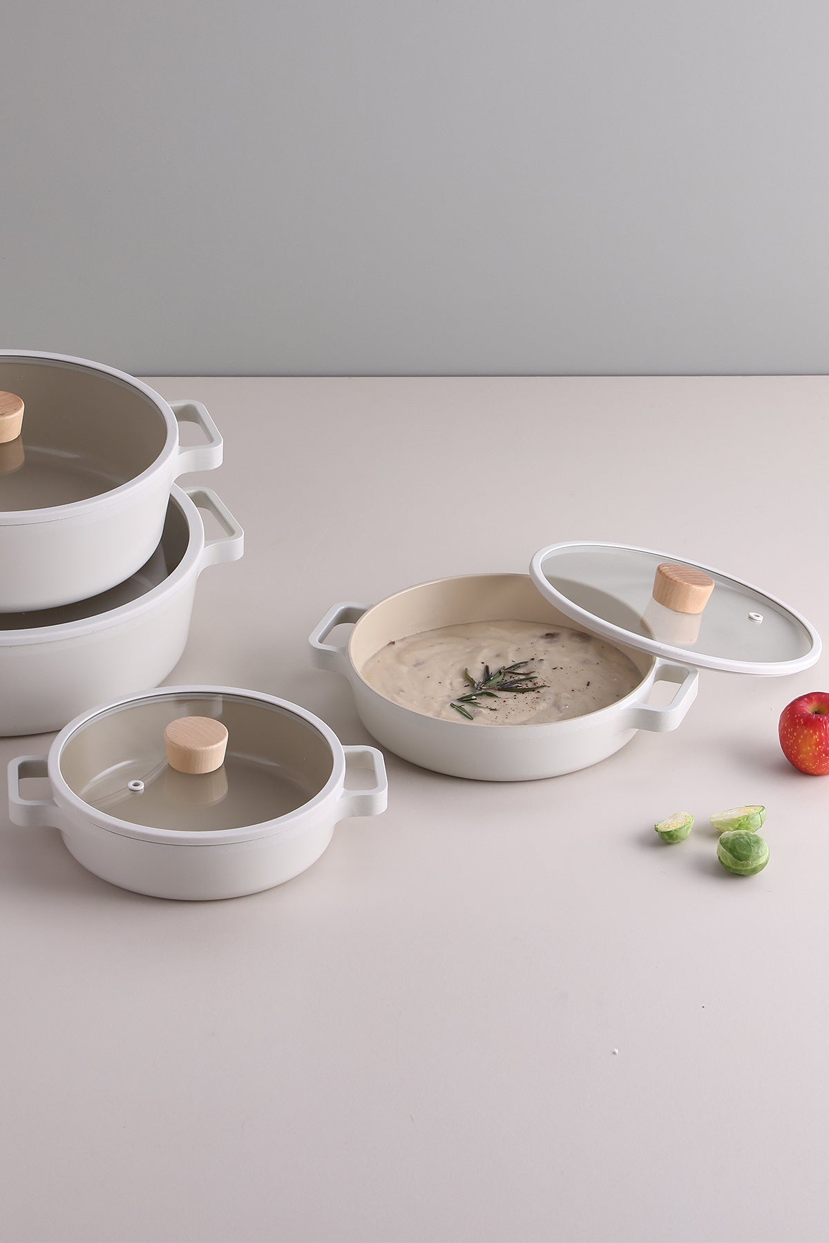 Neoflam Fika Cam Kapaklı Alüminyum Sahan 20 Cm Bej