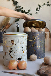 Terrazo Metal Patates Soğan Kovası - 2'li Set, En Çok Tercih Edilen Sebzelik