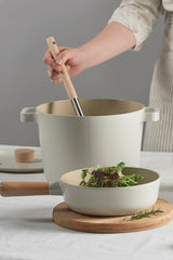 Fika Cam Kapaklı Alüminyum Döküm Derin Tencere 26cm, Bej