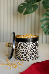 Leo Desenli Yuvarlak Metal Saklama Kabı, Erzak Saklama Kabı - Organizer 14 Cm X 12,5 Cm Er142-v4