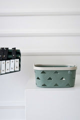 Deri Desenli Saklama ve Düzenleme Sepet Takımı (3'lü), Yeşil