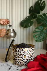 Leo Desenli Yuvarlak Metal Saklama Kabı 14 Cm, Erzak Kabı - Organizer Kutu 17,5 Cm X 13 Cm Er145-v4