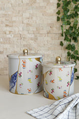 Kint Sugi Desenli Metal Saklama Kabı 2'li Set 2.1 Litre + 4.1 Litre Erb48u5