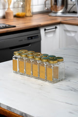 12'li Cam Gold Kapaklı Gold Etiketli 12-li Baharatlık Seti Takımı-mh00gld12