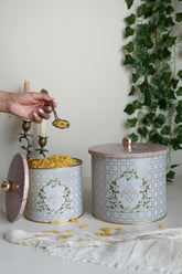 Rosy Desenli Metal Saklama Kabı Seti - 2'li Set (1,7 lt - 3,5 lt)
