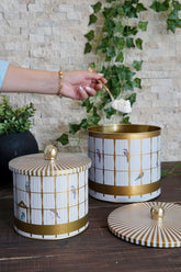 Bird Cage Desenli Metal Saklama Kabı Seti - 2'li Set (1,7 lt - 3,5 lt)