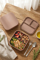 3 Bölmeli Silikon Saklama Kabı – Kapaklı, Sızdırmaz, Lunch Box & Öğün Kabı (Toprak Renk)
